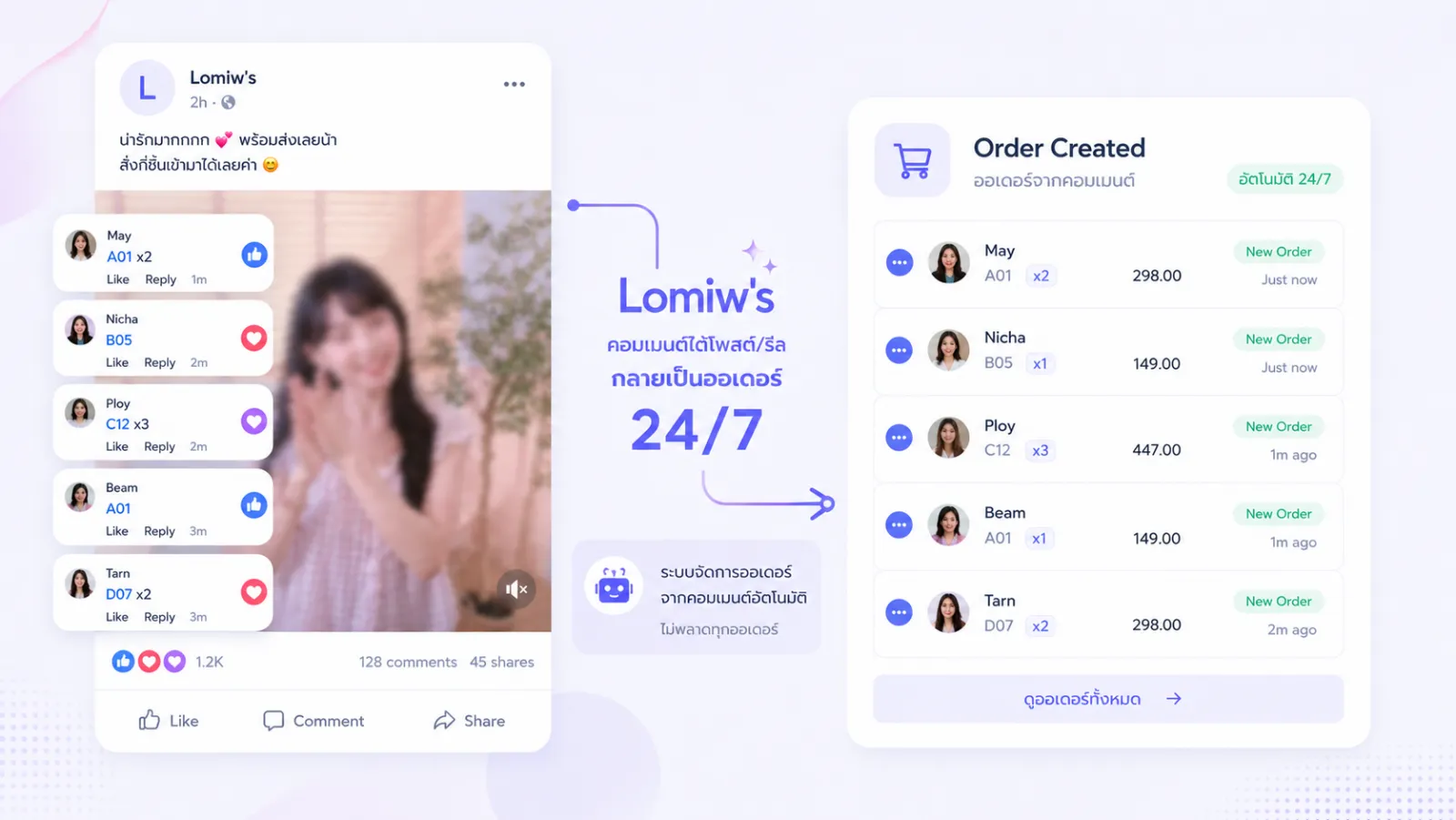 คอมเมนต์รหัสสินค้าใต้โพสต์และรีลกลายเป็นออเดอร์อัตโนมัติ 24 ชั่วโมงด้วยระบบจัดการออเดอร์จากคอมเมนต์ของ CF-Shops